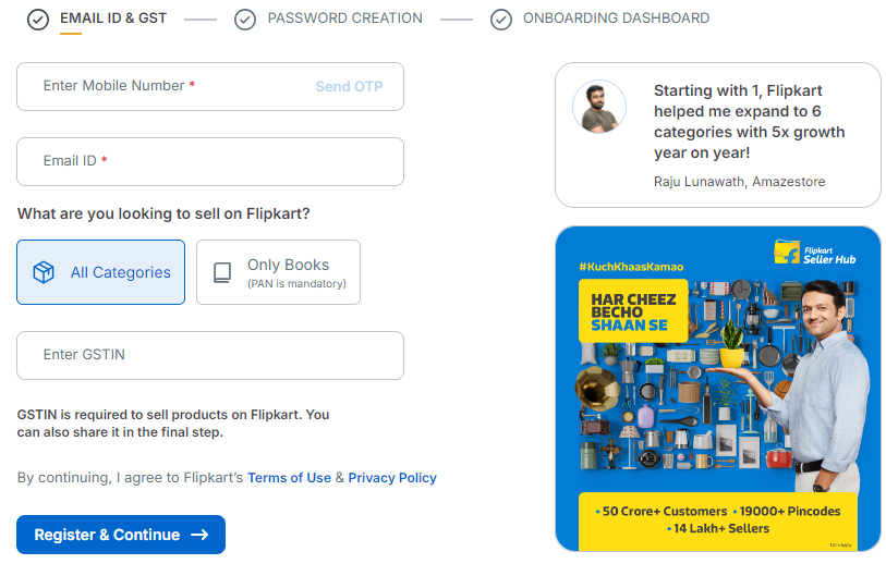 Steps For Flipkart Seller Login